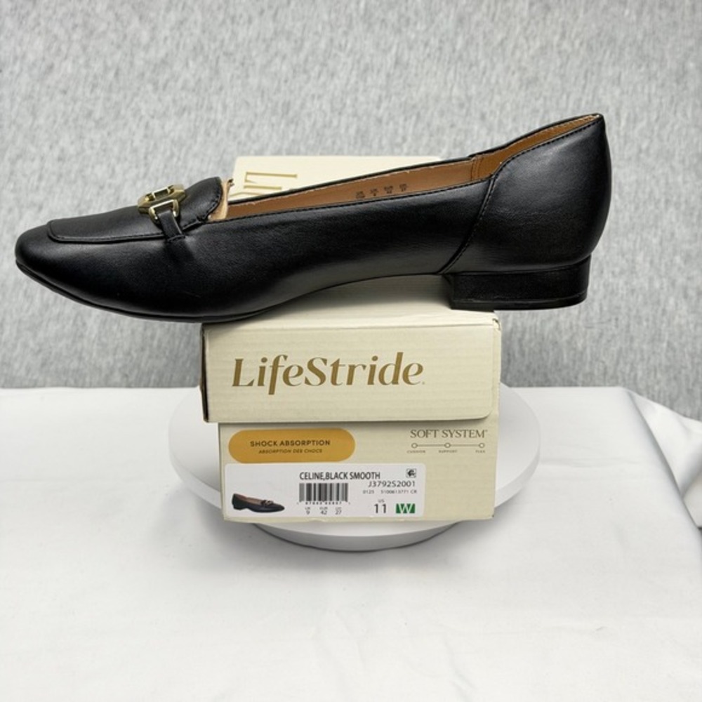 LifeStride Celine Black Smooth Loafers Gold Bit Detail Soft System‎ Shoes 11W